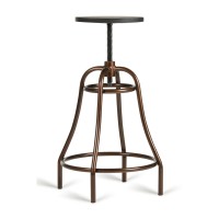 Limari Home Hampstead Collection Modern Wide Bronze Metal Base Adjustable Backless Barstool With Black Seat