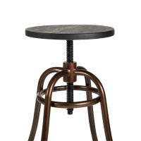 Limari Home Hampstead Collection Modern Wide Bronze Metal Base Adjustable Backless Barstool With Black Seat