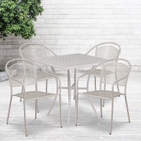 Commercial Grade 28 Square Light Gray IndoorOutdoor Steel Patio Table Set with 4 Round Back Chairs