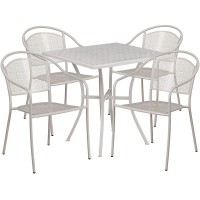 Commercial Grade 28 Square Light Gray IndoorOutdoor Steel Patio Table Set with 4 Round Back Chairs