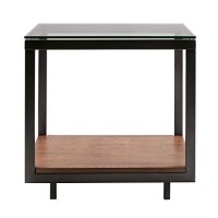 Madison Park Pratt Accent Square Glass Tabletop With Iron Metal Frame Mid-Century Modern Minimalist End Table With Lower Storage Shelf, 20 Inch Wide