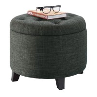 Convenience Concepts Designs4Comfort Round Storage Ottoman 1975 Versatile Contemporary Foot Stool For Living Room Office G