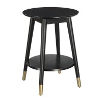 Convenience Concepts Wilson Mid Century Round End Table With Bottom Shelf Black