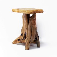 WELLAND Tree Stump Side Table, Live Edge Stool, Natural Edge Wood Side Table, Accent Table, 19