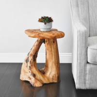 WELLAND Tree Stump Side Table, Live Edge Stool, Natural Edge Wood Side Table, Accent Table, 19