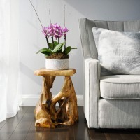 WELLAND Tree Stump Side Table, Live Edge Stool, Natural Edge Wood Side Table, Accent Table, 19