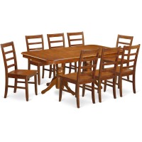 East West Furniture Napf9-Sbr-W 9 Piece Dining Room Furniture Set Includes A Rectangle Wooden Table With Butterfly Leaf And 8 Kitchen Dining Chairs, 40X78 Inch, Saddle Brown