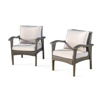 Great Deal Furniture (Set Of 2) Bleecker Outdoor Grey Wicker Club Chair With Cushion