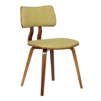 Armen Living Jaguar Dining Chair In Green Fabric And Walnut Wood Finish 20D X 18W X 29H In