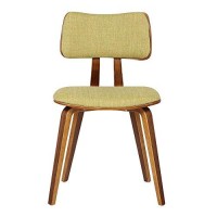 Armen Living Jaguar Dining Chair In Green Fabric And Walnut Wood Finish 20D X 18W X 29H In