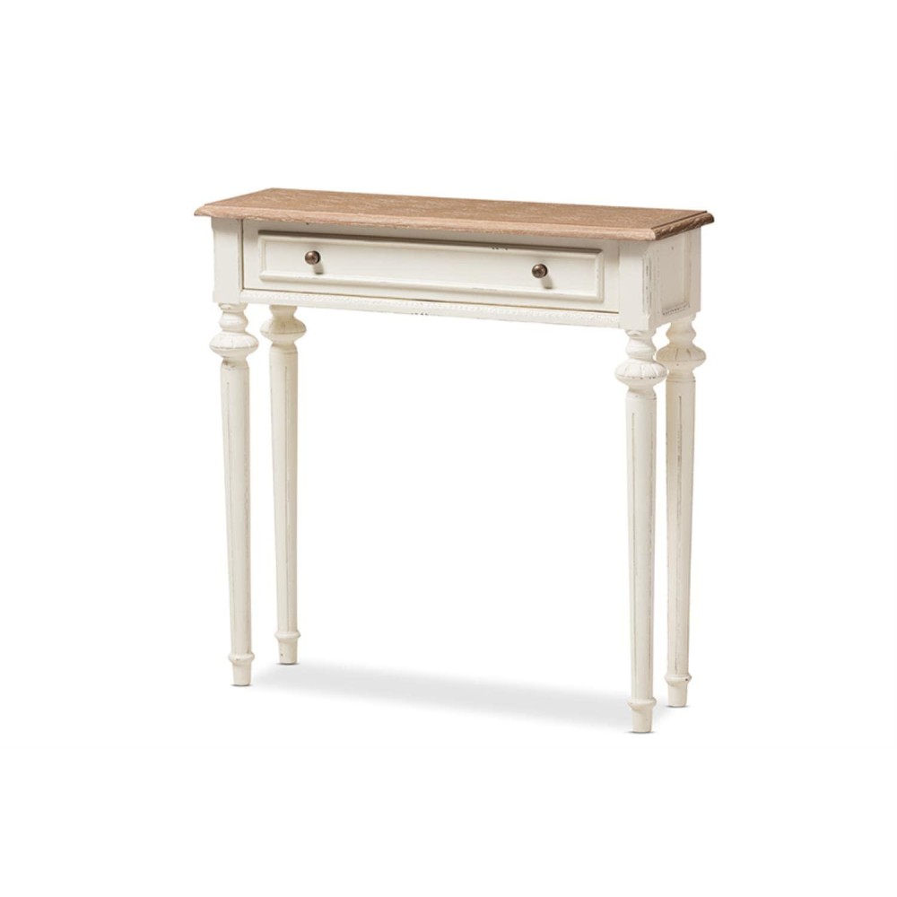 Baxton Studio Marquetterie French Provincial Style Weathered Oak And White Wash Distressed Finish Wood Two-Tone Console Table