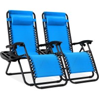 Best Choice Products Set Of 2 Adjustable Steel Mesh Zero Gravity Lounge Chair Recliners Wpillows And Cup Holder Trays Light B