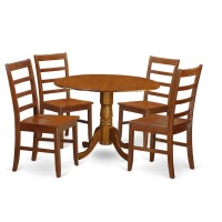 East West Furniture Dublin 5 Piece Kitchen Set Includes A Round Dining Room Table With Dropleaf And 4 Solid Wood Seat Chairs, 42X42 Inch, Saddle Brown