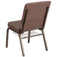 Hercules Series 18.5''W Church Chair In Brown Dot Fabric With Book Rack - Gold Vein Frame