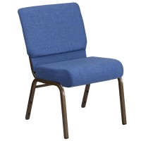 Hercules Series 21''W Stacking Church Chair In Blue Fabric - Gold Vein Frame