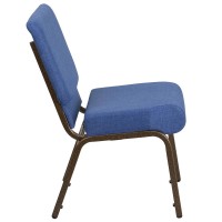 Hercules Series 21''W Stacking Church Chair In Blue Fabric - Gold Vein Frame