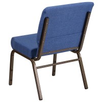 Hercules Series 21''W Stacking Church Chair In Blue Fabric - Gold Vein Frame