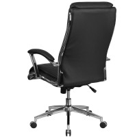 High Back Designer Black Leathersoft Smooth Upholstered Executive Swivel Office Chair With Chrome Base And Arms