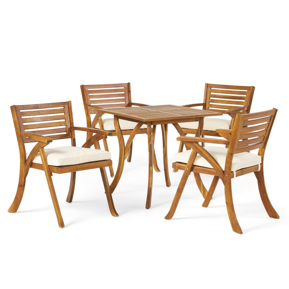 Christopher Knight Home Hermosa Acacia Wood Dining Set, 5-Pcs Set, Teak Finish