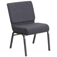 Hercules Series 21''W Church Chair In Dark Gray Fabric - Silver Vein Frame