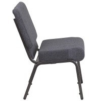 Hercules Series 21''W Church Chair In Dark Gray Fabric - Silver Vein Frame