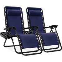 Best Choice Products Set Of 2 Adjustable Steel Mesh Zero Gravity Lounge Chair Recliners Wpillows And Cup Holder Trays Navy Bl