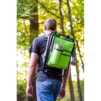 Camco Folding Camping Stool Backpack Cooler Trio- Camping /Hiking Bag With Waterproof Insulated Cooler Pockets And Sturdy Legs For Seating, Great For Travel- Green (51909)