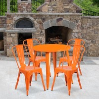 30 Round Orange Metal IndoorOutdoor Table Set with 4 Cafe Chairs