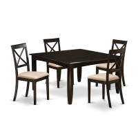 East West Furniture Pfbo6-Cap-C 6 Piece Kitchen Table Set Contains A Square Dining Table With Butterfly Leaf And 4 Linen Fabric Dining Chairs With A Bench, 54X54 Inch, Cappuccino