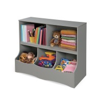 Badger Basket Multi-Bin Toy Storage Organizer And Book Shelf For Kids - Gray