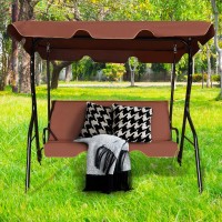 Tangkula 3 Person Porch Swing, Patio Swing With Removable Cushion & Powder-Coated Steel Frame, Outdoor Swing With Canopy For Porch, Backyard, Garden, Balcony (Coffee)