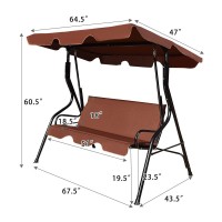 Tangkula 3 Person Porch Swing, Patio Swing With Removable Cushion & Powder-Coated Steel Frame, Outdoor Swing With Canopy For Porch, Backyard, Garden, Balcony (Coffee)