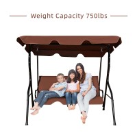 Tangkula 3 Person Porch Swing, Patio Swing With Removable Cushion & Powder-Coated Steel Frame, Outdoor Swing With Canopy For Porch, Backyard, Garden, Balcony (Coffee)