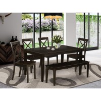 East West Furniture Cabo6S-Cap-W Capri 6 Piece Room Furniture Set Contains A Rectangle Kitchen Table And 4 Dining Chairs With A Bench, 36X60 Inch