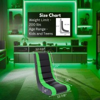 The Crew Furniture Classic Video Rocker Floor Gaming Chair Kids And Teens Racing Stripe Pu Faux Leather Polyester Mesh Blac