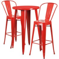 24 Round Red Metal IndoorOutdoor Bar Table Set with 2 Cafe Stools