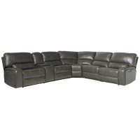 Acme Saul Faux Leather Sectional Sofa With 2 Reclining Seats In Gray