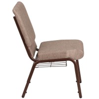 Hercules Series 18.5''W Church Chair In Beige Fabric With Book Rack - Copper Vein Frame