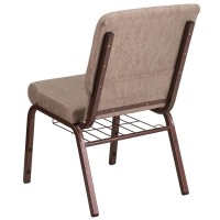 Hercules Series 18.5''W Church Chair In Beige Fabric With Book Rack - Copper Vein Frame