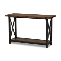 Baxton Studio Herzen Rustic Industrial Style Antique Black Textured Finished Metal Distressed Wood Occasional Console Table