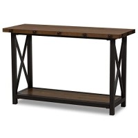 Baxton Studio Herzen Rustic Industrial Style Antique Black Textured Finished Metal Distressed Wood Occasional Console Table