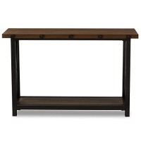 Baxton Studio Herzen Rustic Industrial Style Antique Black Textured Finished Metal Distressed Wood Occasional Console Table