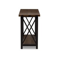 Baxton Studio Herzen Rustic Industrial Style Antique Black Textured Finished Metal Distressed Wood Occasional Console Table