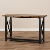 Baxton Studio Herzen Rustic Industrial Style Antique Black Textured Finished Metal Distressed Wood Occasional Console Table