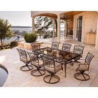 Hanover Traddn9Pcswg Traditions 9 Piece Set In Tan With Extra Large Glass-Top Dining Table Outdoor Furniture