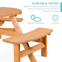 Best Choice Products 6Person Circular Outdoor Wooden Picnic Table For Patio Backyard Garden Diy W 3 Builtin Benches 500Lb