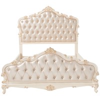 Acme Chantelle Queen Bed In Rose Gold Pu & Pearl White