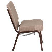 Hercules Series 21''W Church Chair In Beige Fabric With Book Rack - Copper Vein Frame