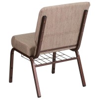 Hercules Series 21''W Church Chair In Beige Fabric With Book Rack - Copper Vein Frame