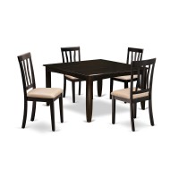 East West Furniture Pfan5-Cap-C Parfait 5 Piece Room Set Includes A Square Kitchen Table With Butterfly Leaf And 4 Linen Fabric Upholstered Dining Chairs, 54X54 Inch